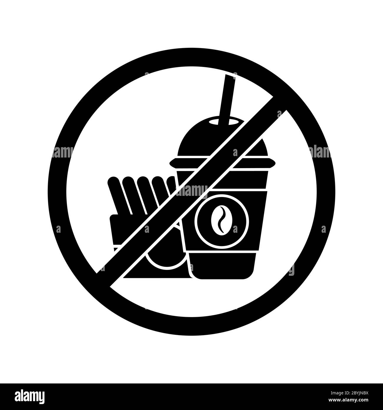 No fast food sign or no eating icon flat in black. Forbidden symbol simple on isolated white background. EPS 10 vector. Stock Vector