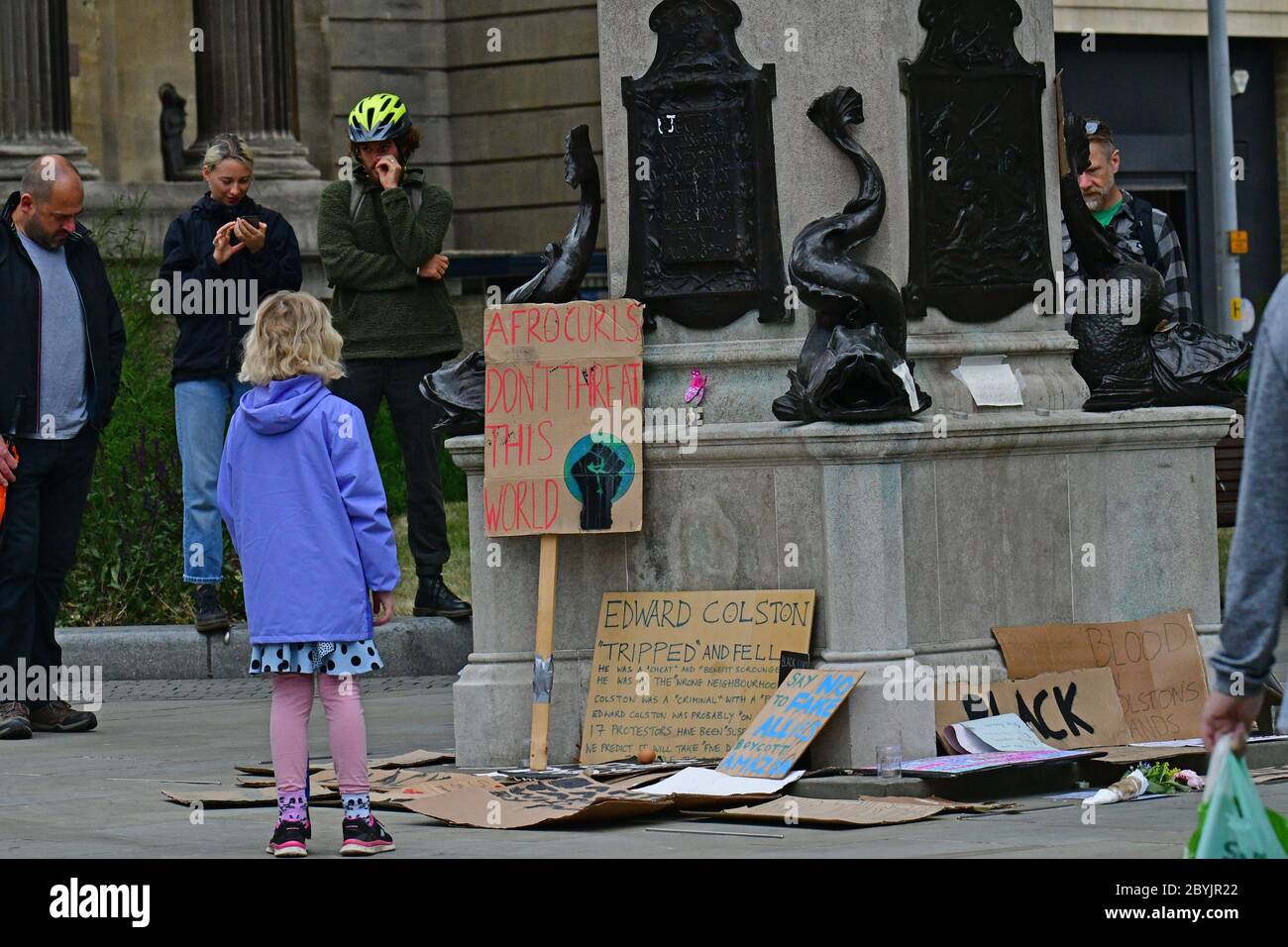 Bristol, UK. 10th June, 2020. 10th June 2020.Black Lives Matter.Toppling of Edward Colston in Bristol as crowds of people come to see the Plinth where he once Stood as a public figure head during the time of the slave trade.Picture Credit: Robert Timoney/Alamy Live News Stock Photo