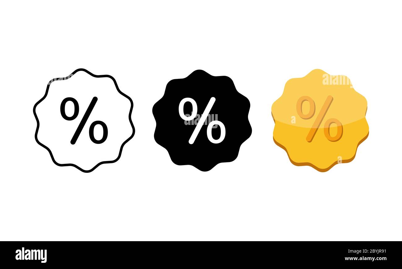 Percentage icon flat in modern white, black and gold colour design