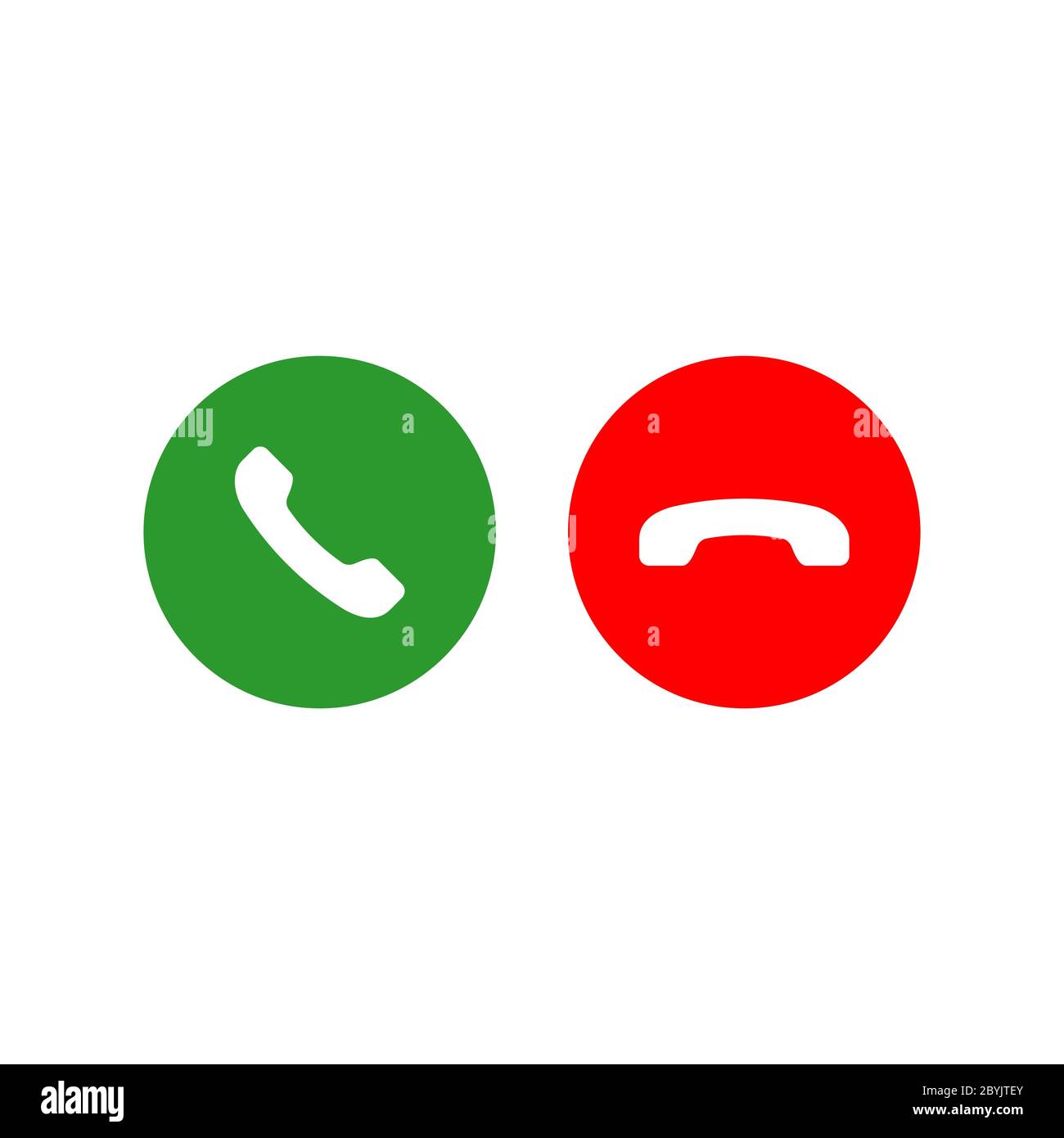 Accept and decline call or red and green yes no buttons with handset silhouettes icon. Call answer on isolated white background. EPS 10 vector. Stock Vector