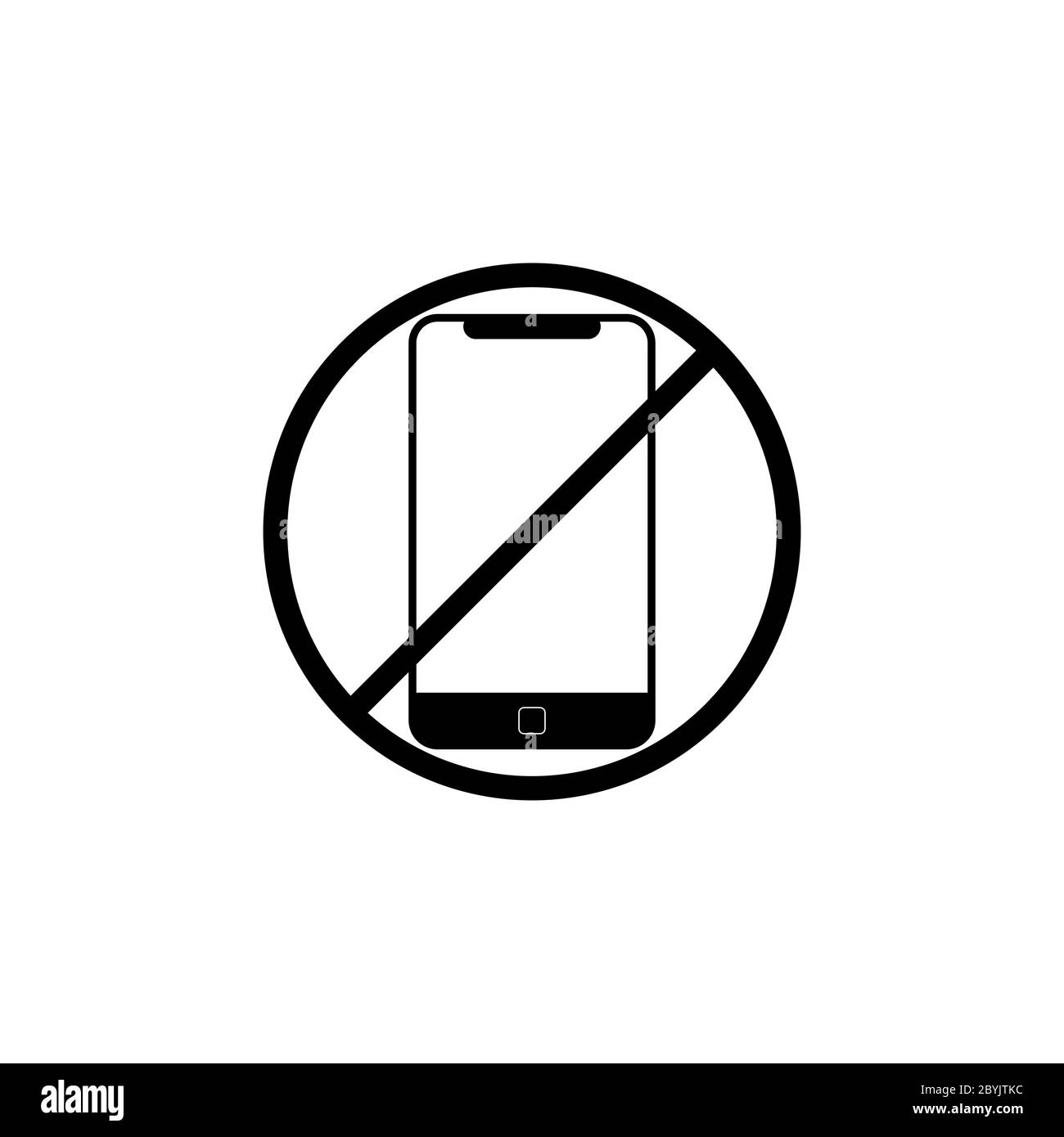 No cell phone sign or don't ring or turn off the phone icon in black on an isolated white background. EPS 10 vector. Stock Vector