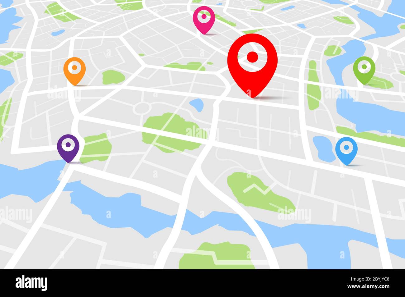 Map From To Destination Map With Destination Location Point, Aerial Clean Top View Of The Day Time  City Map With Street And River, Blank Urban Imagination Map, Gps Map Naviga  Stock Photo - Alamy