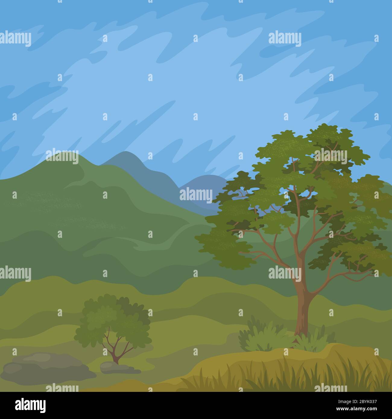Mountain landscape with tree Stock Photo - Alamy