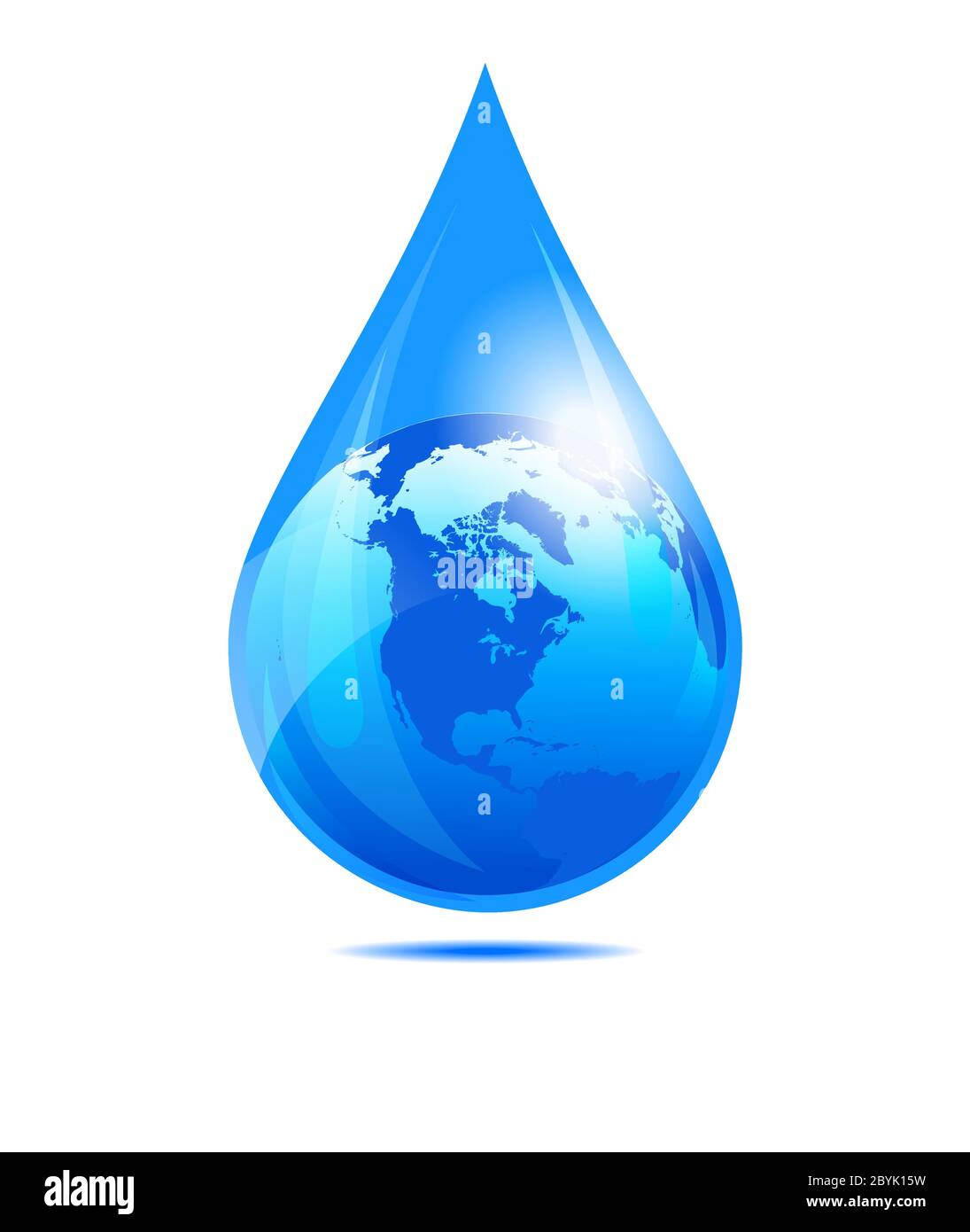 Water Drop World, America, USA, Canada, Globe in a Water Droplet Concept Stock Vector
