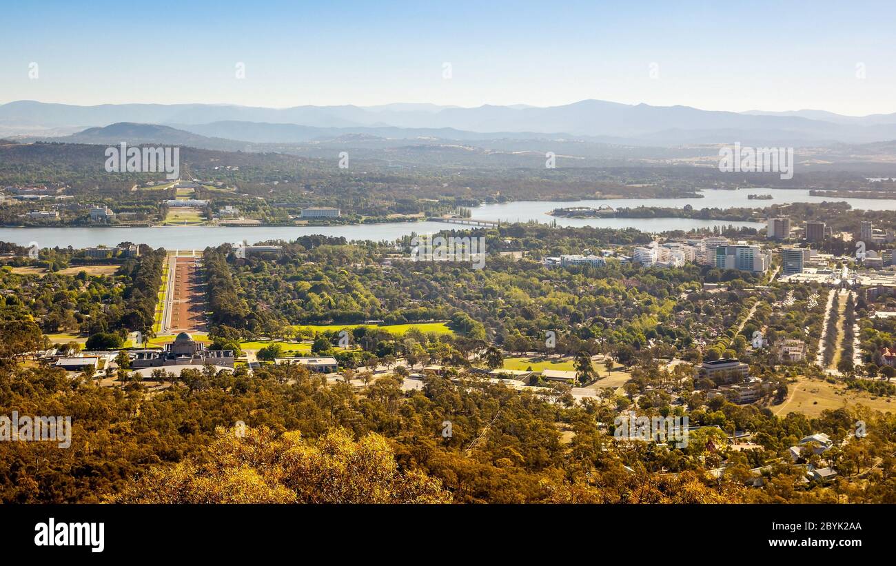 Aerial view over Canberra Stock Photo