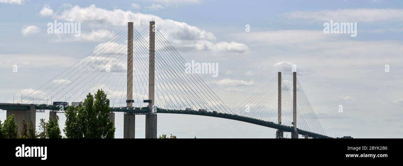 Light traffic on the Dartford Crossing, over the river thames, south east England, UK, during the coronavirus pandemic Stock Photo