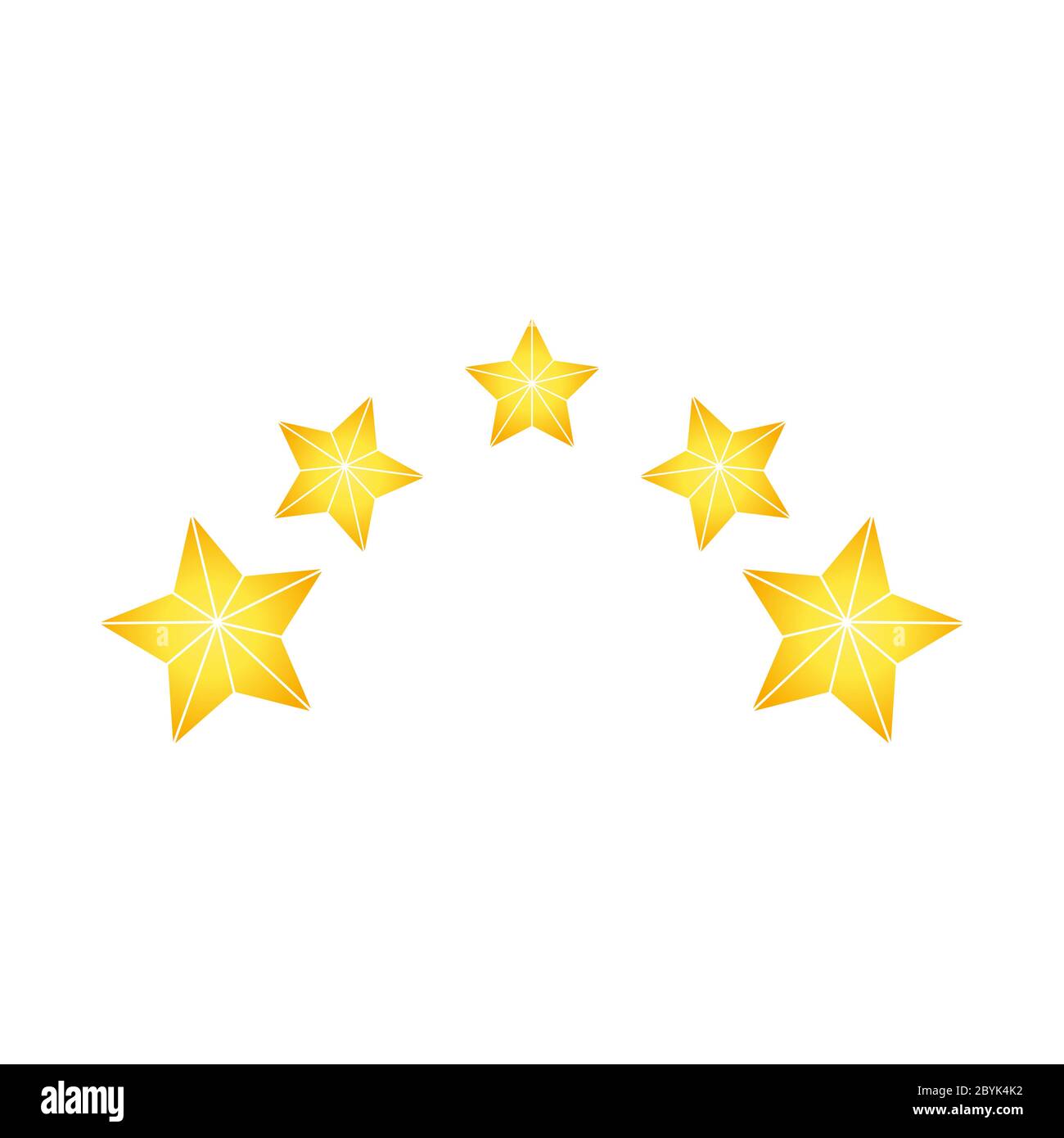 Product ratings, five stars or golden star, quality rating, feedback, premium icon flat logo in yellow on isolated white background. EPS 10 vector Stock Vector
