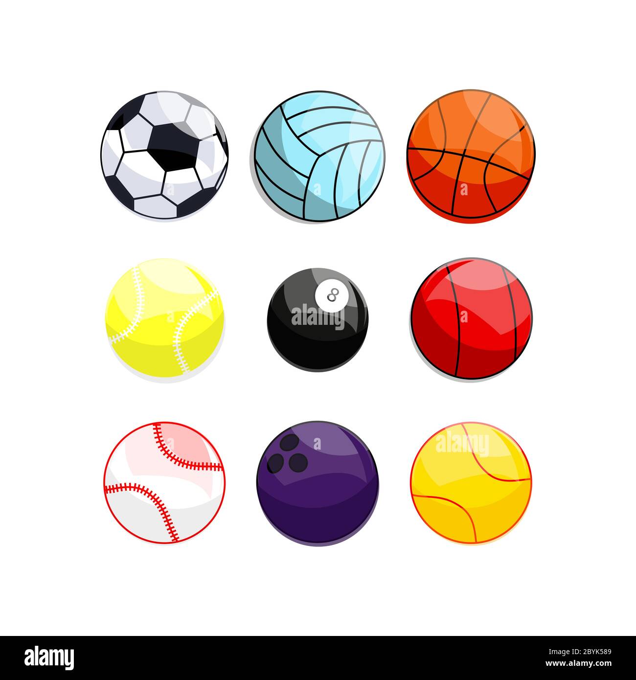 Sports ball or different game balls icon set in modern colour design concept on isolated white background. EPS 10 vector. Stock Vector