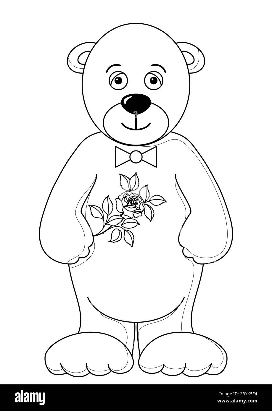 Teddy bear with flower, contours Stock Photo