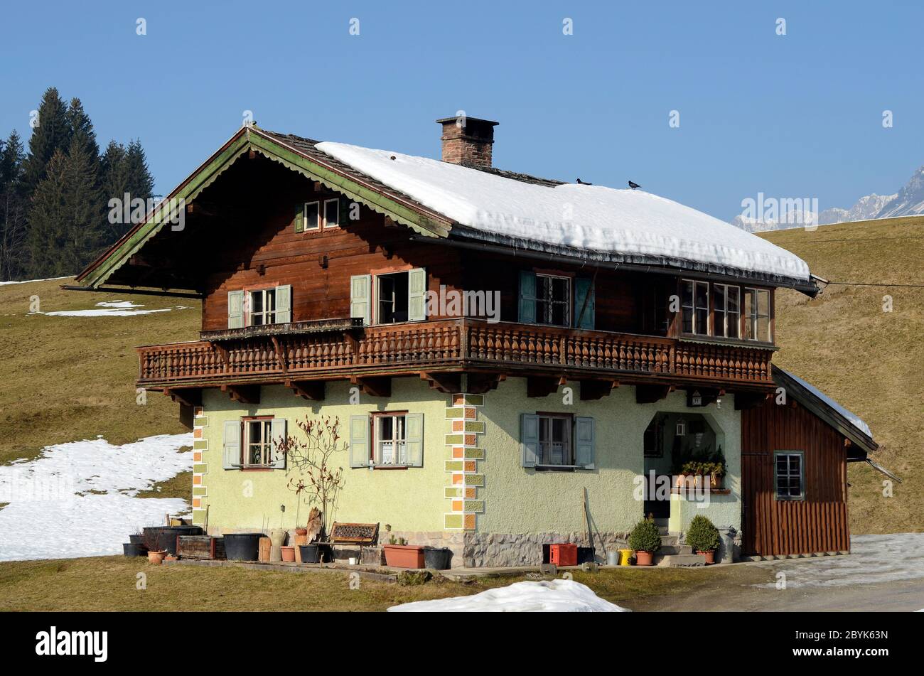 Austria, Tyrol, Home built in traditional Tyrolean Style Stock Photo