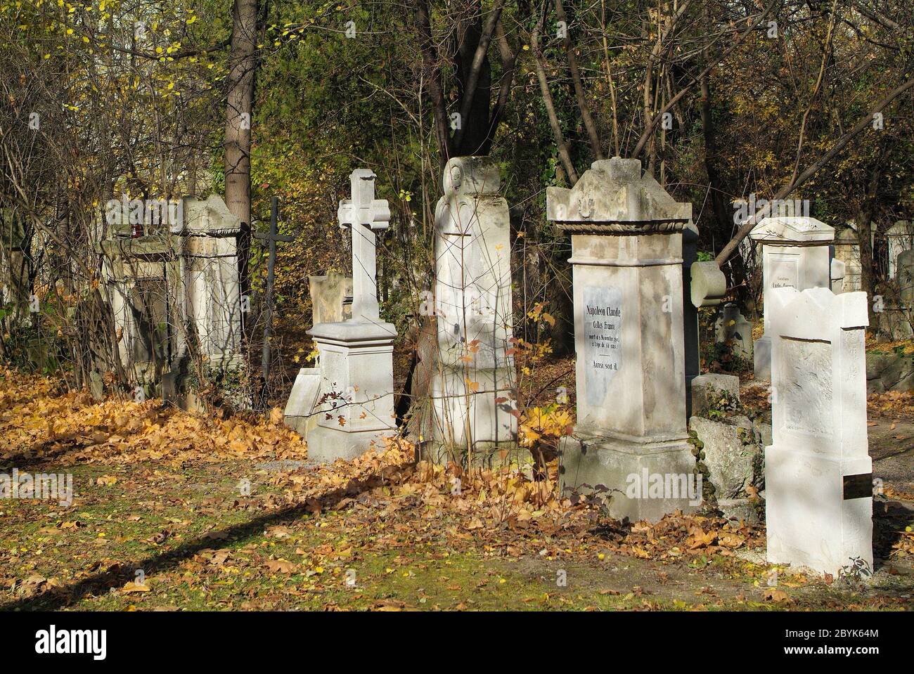 Austria, old graves on Biedermeier Cemetery of St. Marx in Vienna, the cemetery was closed in 19th century and is a preferred travel destination with Stock Photo