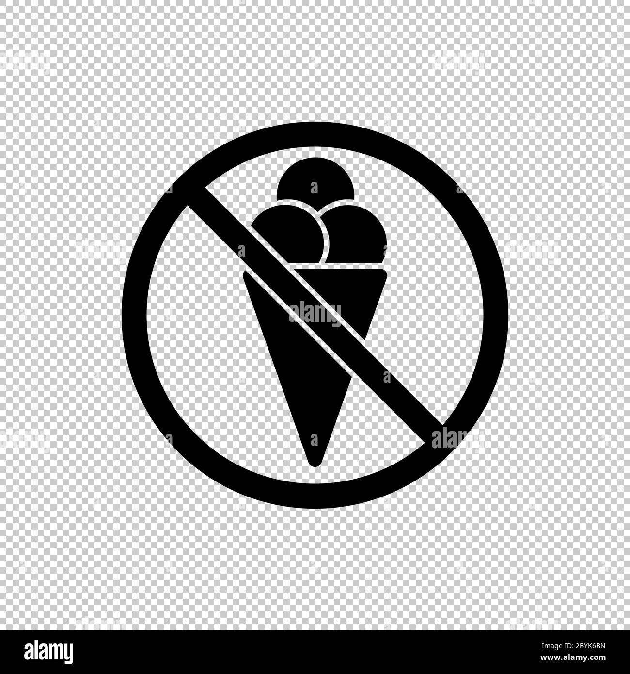 Stop food, no ice cream or no eating icon in black. Forbidden symbol simple on isolated background. EPS 10 vector. Stock Vector