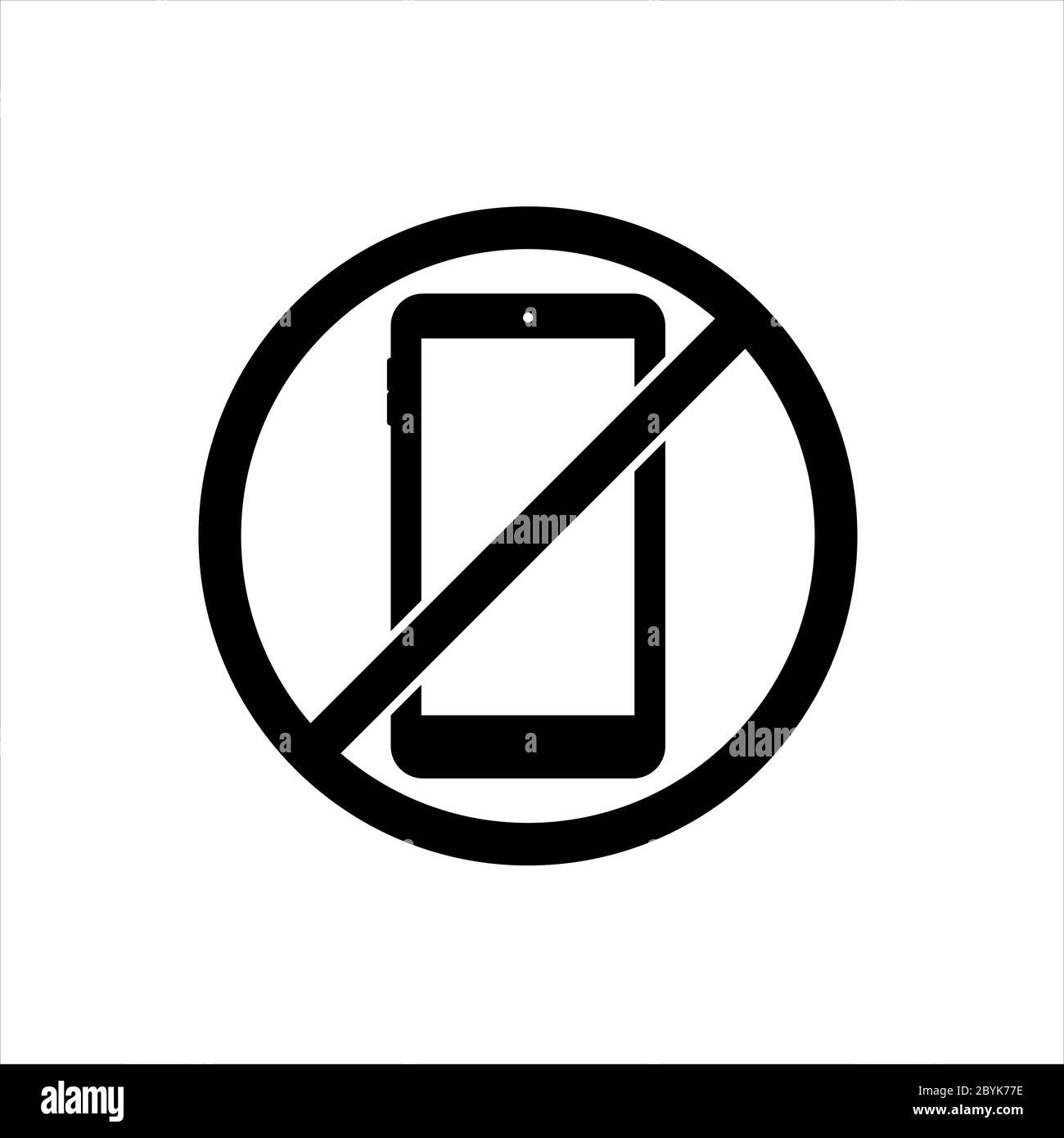 No cell phone sign or don't ring or turn off the phone icon in black on an isolated white background. EPS 10 vector. Stock Vector