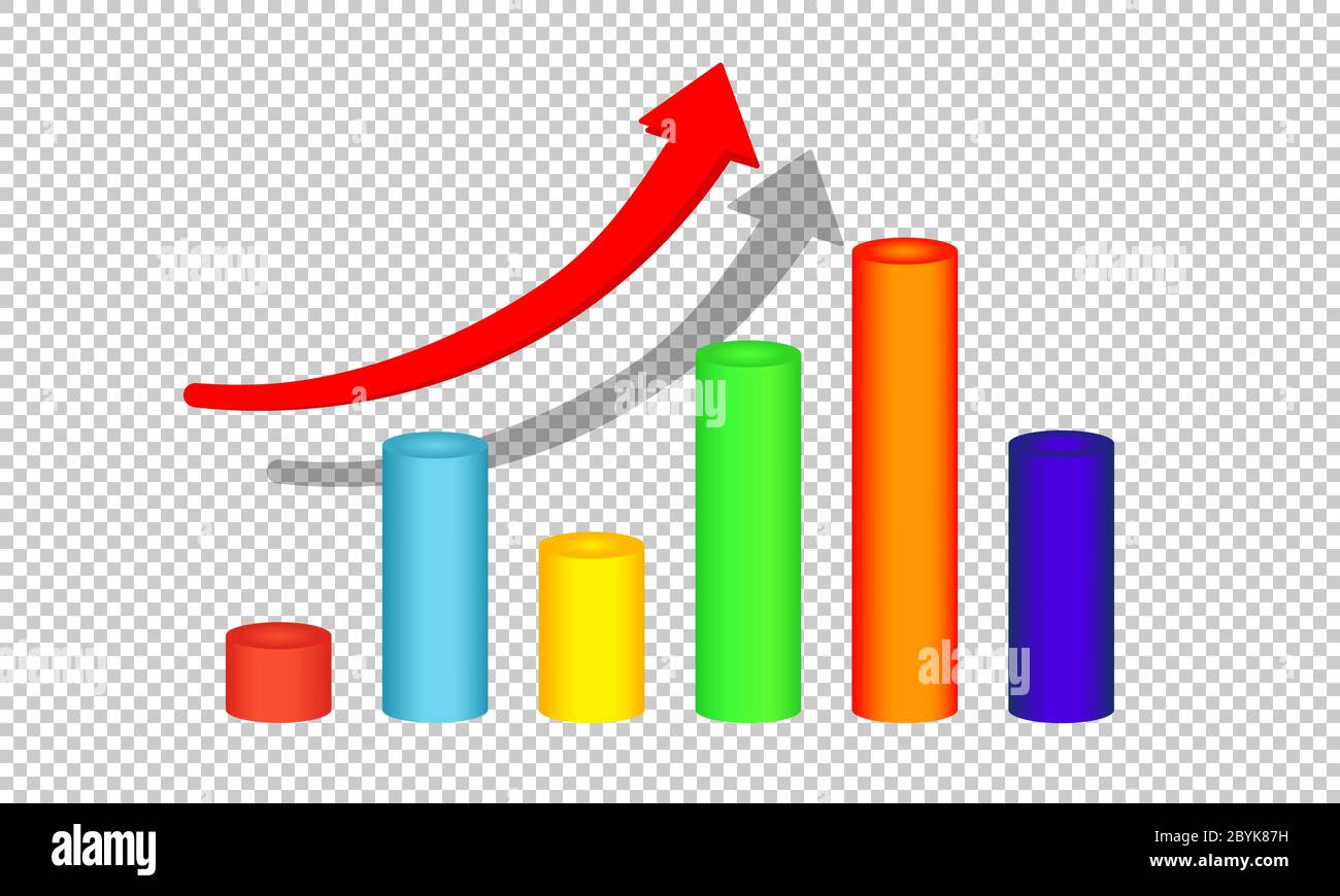 Growth graph or diagram with arrow up icon in modern colour design concept on isolated white background. EPS 10 vector. Stock Vector