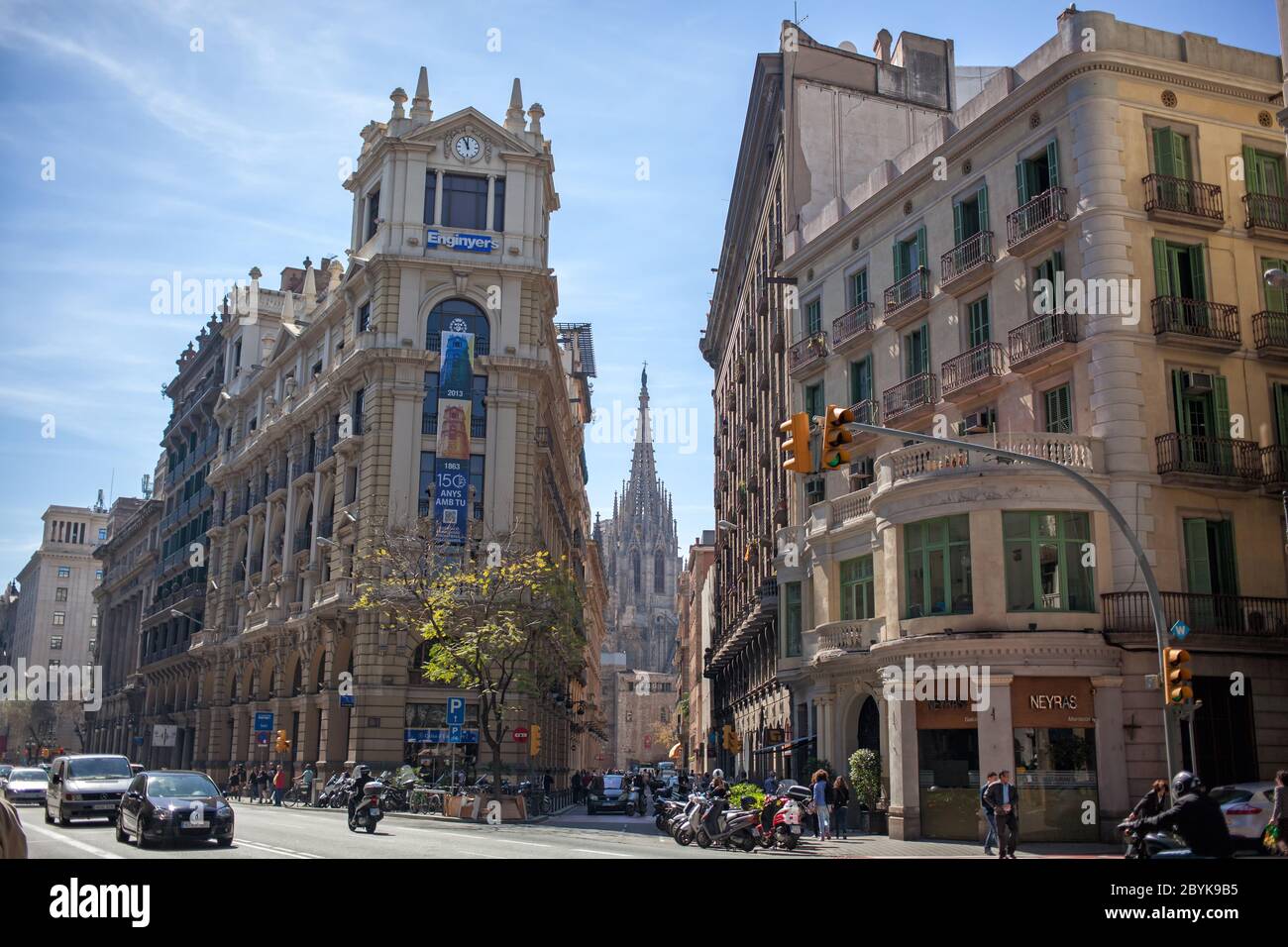Barcelona, Spain - 17 april 2013: Photo of famous Via Laietana street in the center of Barcelona. Stock Photo