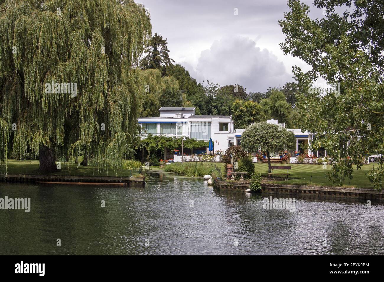 Wargrave, UK - August 7, 2011:  Celebrity home of magician Paul Daniels and wife Debbie McGee in Wargrave, Berkshire. Flood prevention measures have b Stock Photo