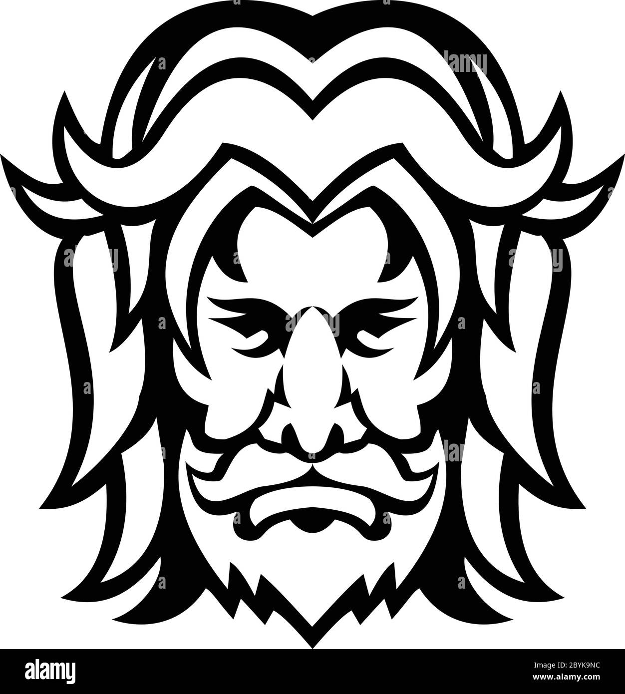 Mascot icon black and white illustration of head of Baldr, Balder or ...