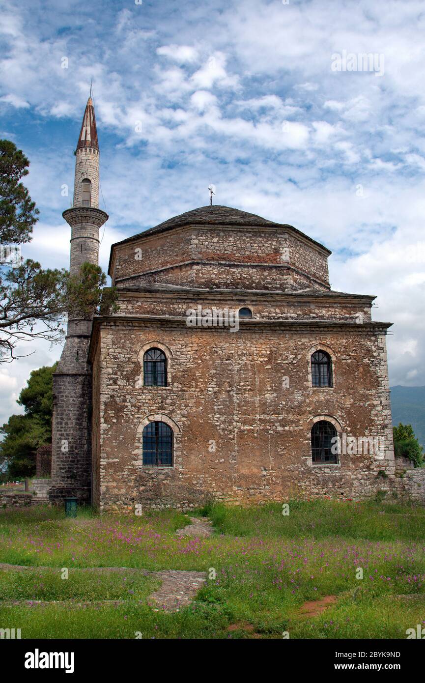 Greece, Ioannina, medieval Fetiche Mosque with Minaret in old fortress Stock Photo