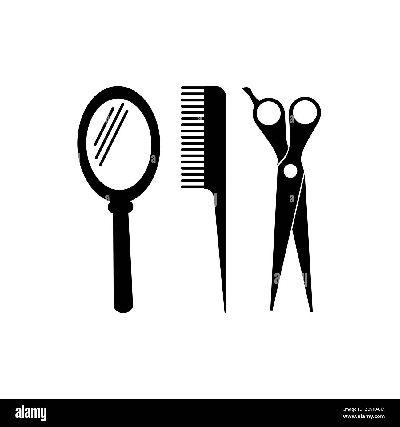 Comb, mirror, scissors icon vector logo design black symbol isolated on white background. Vector EPS 10 Stock Vector