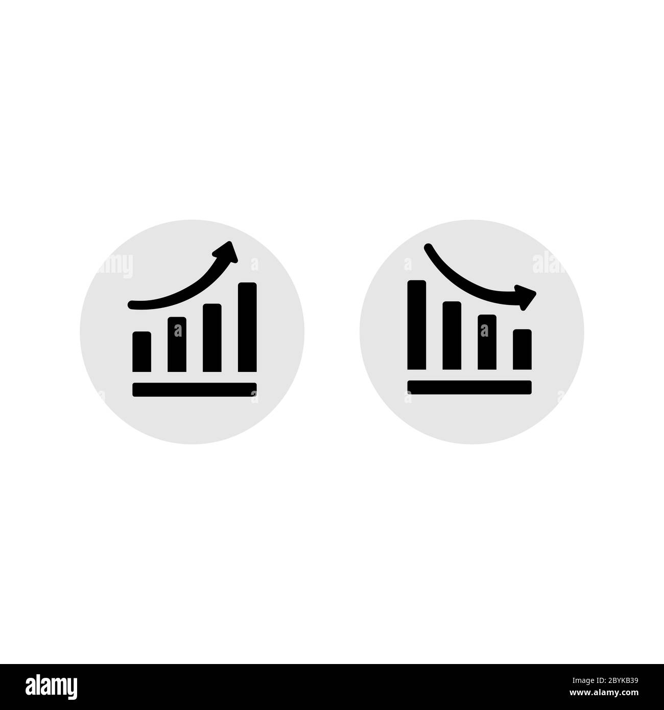 Growth graph, business decline graph or diagram with arrow up, down icon design black symbol isolated on white background. Vector EPS 10. Stock Vector