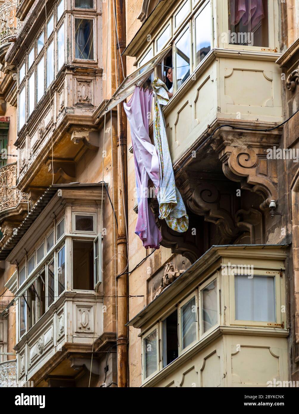 Malta covered balconies Stock Photo