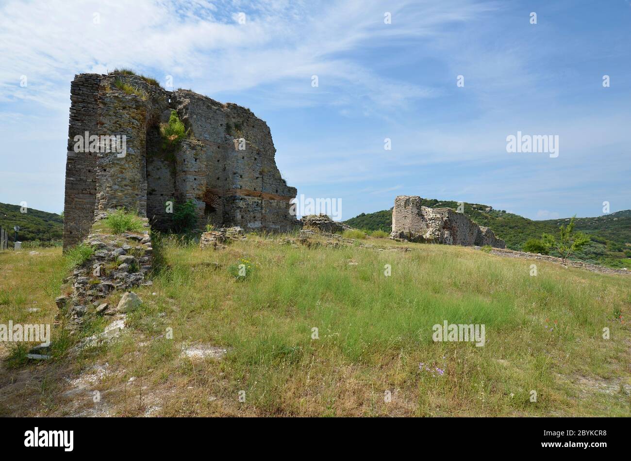 Greece; ruin of medieval castle Anaktoroupolis in Nea Peramos Stock Photo