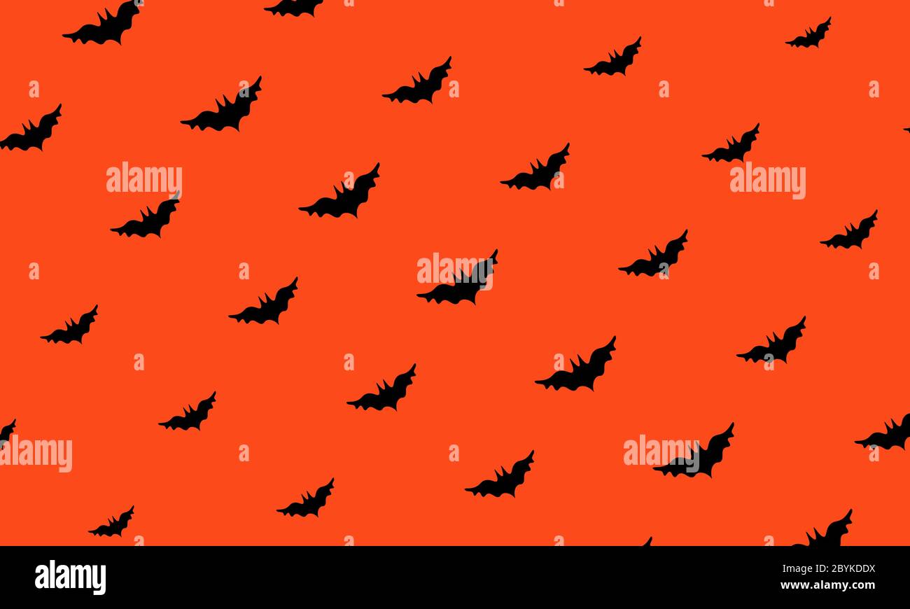 Bat halloween seamless patter with orange background. Black Bat ...