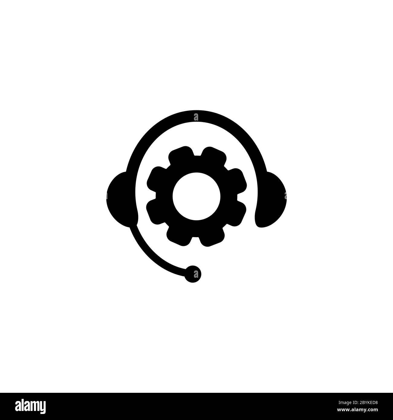 Tech support, call center or gear with headphones icon on an isolated white background. EPS 10 vector. Stock Vector