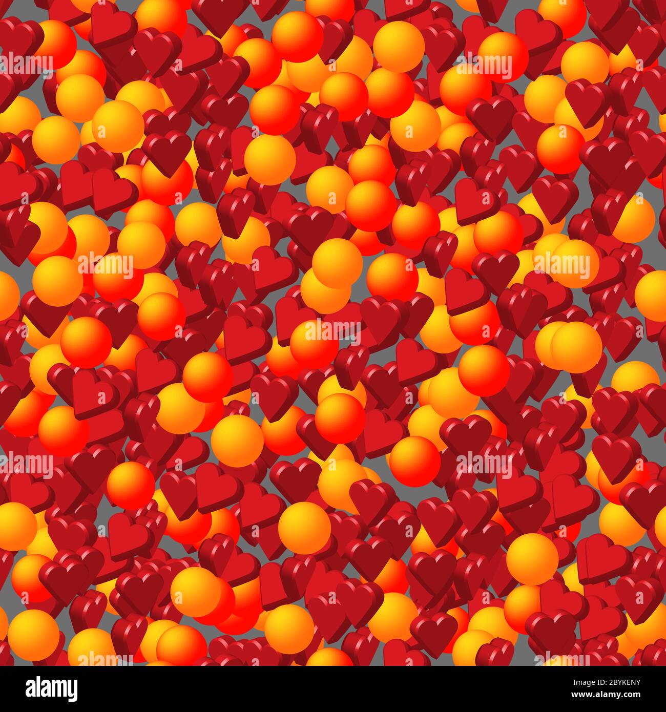 Red Hearts and Golden Balls Seamless Pattern Stock Vector