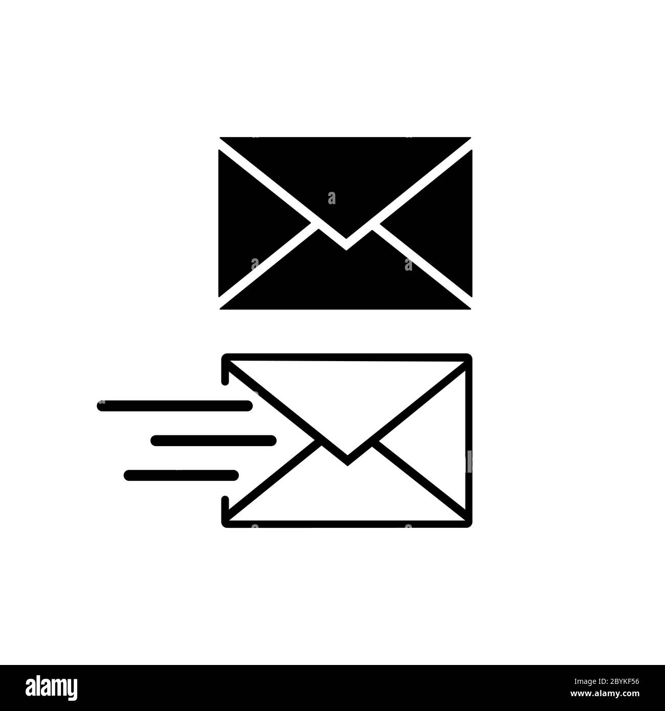 Email, amail or letter icon in black on an isolated white background. EPS 10 vector Stock Vector