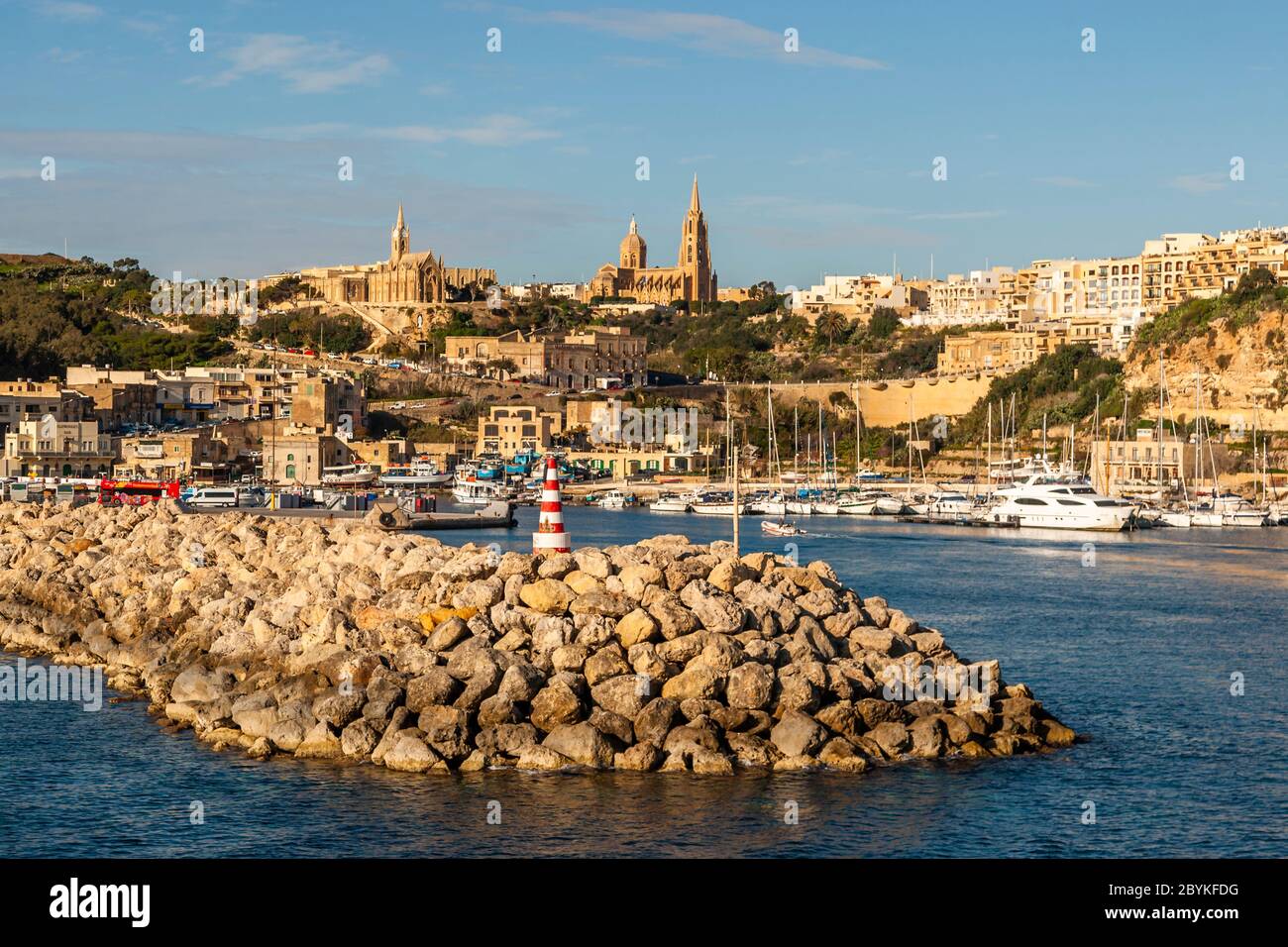 The port of Mġarr in Gozo, Malta, which belongs to the municipality of Għajnsielem. Stock Photo