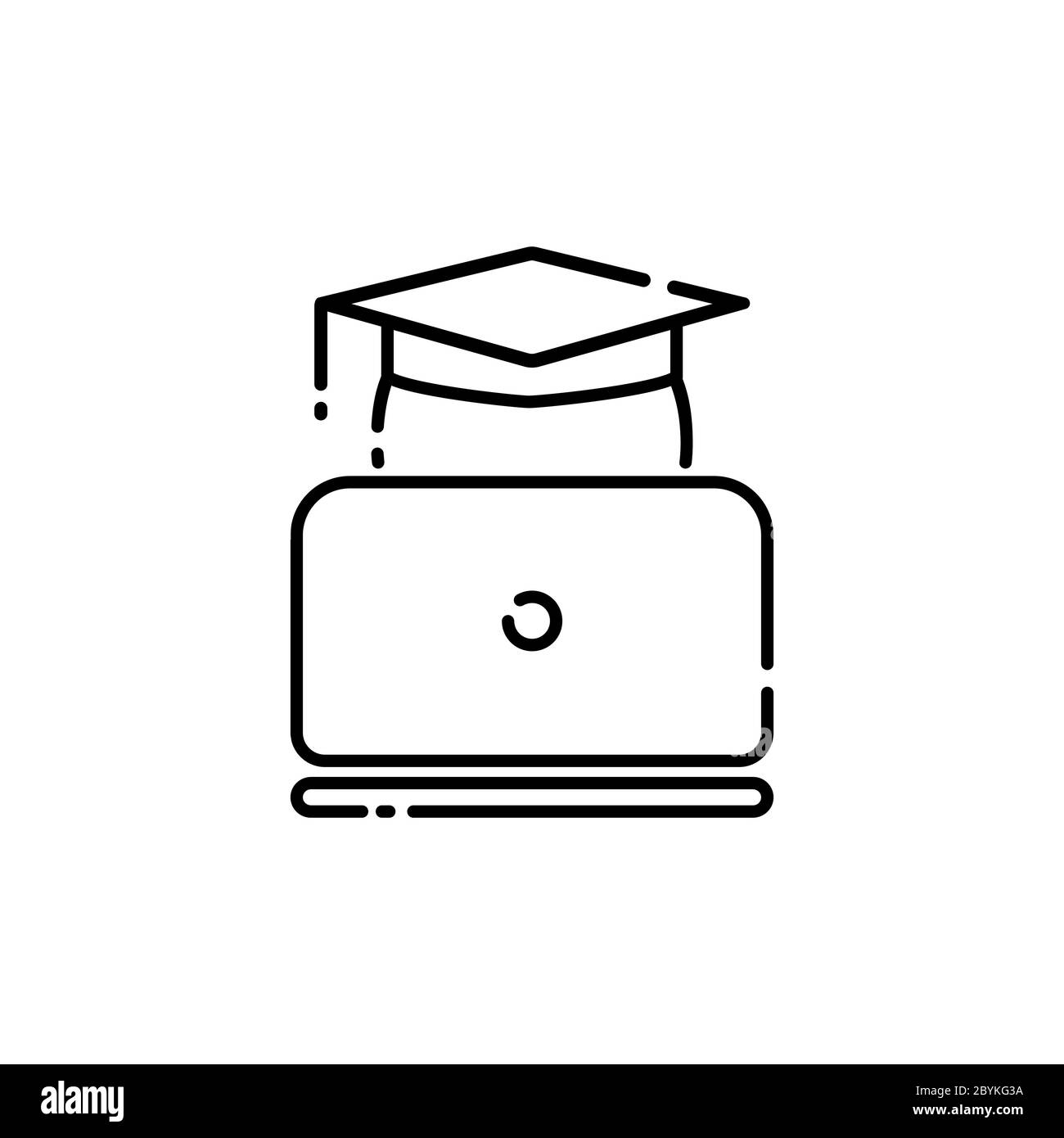 Student with laptop icon line in black simple design on an isolated background. EPS 10 vector Stock Vector