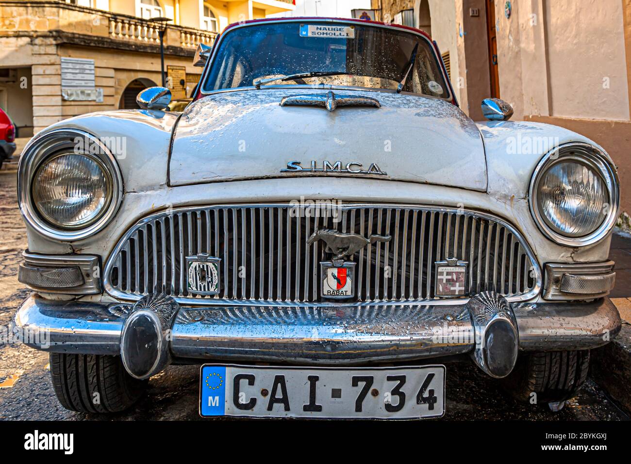 Vintage Simca Car parking in Malta Stock Photo