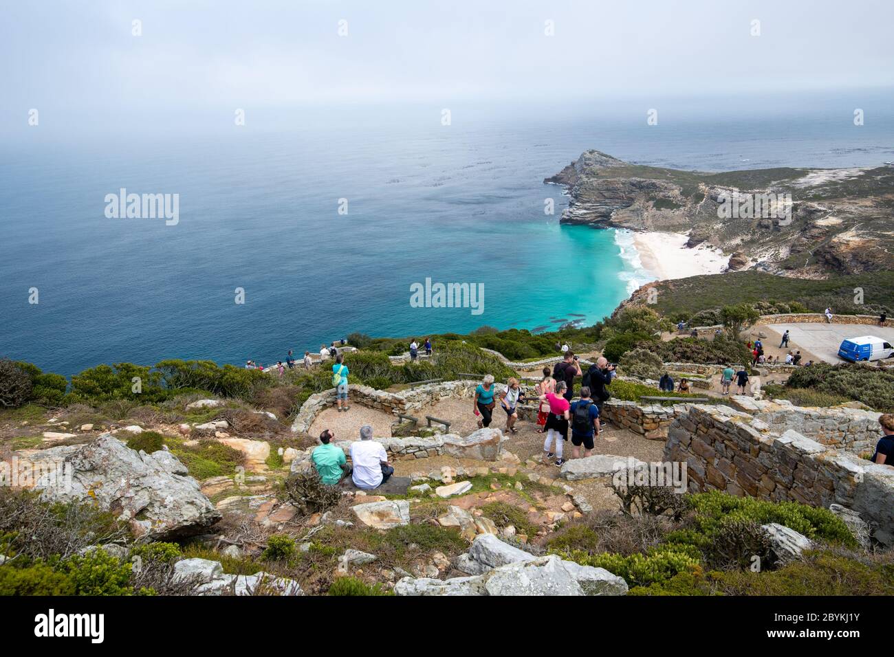 Tourists taking in the gorgeous view over the Cape of Good Hope , Cape Town, South Africa Stock Photo