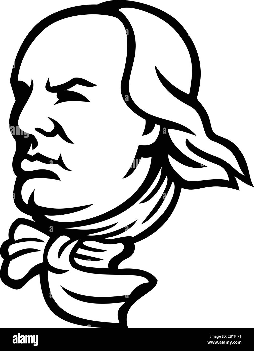 Mascot icon illustration of head of an American polymath and Founding Father of the United States, Benjamin Franklin looking forward viewed from side Stock Vector