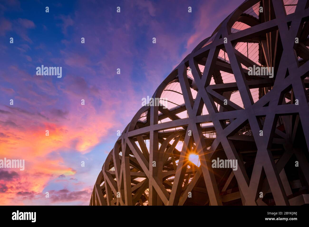 Beijing, Chaoyang District :   The Bird Nest Stadium located in The Olympic Green - an Olympic Park in Chaoyang. Stock Photo