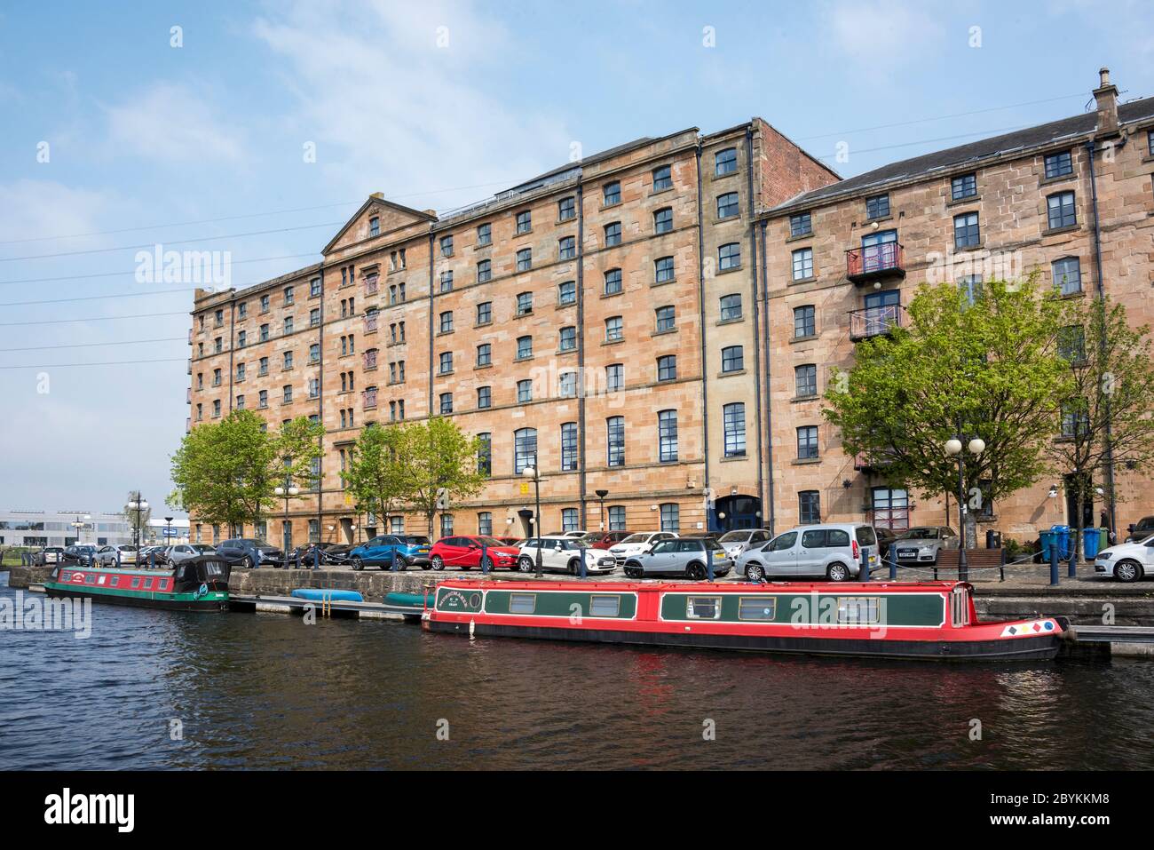 Boats and houseboats on the Forth & Clyde Canal at Speir's Wharf