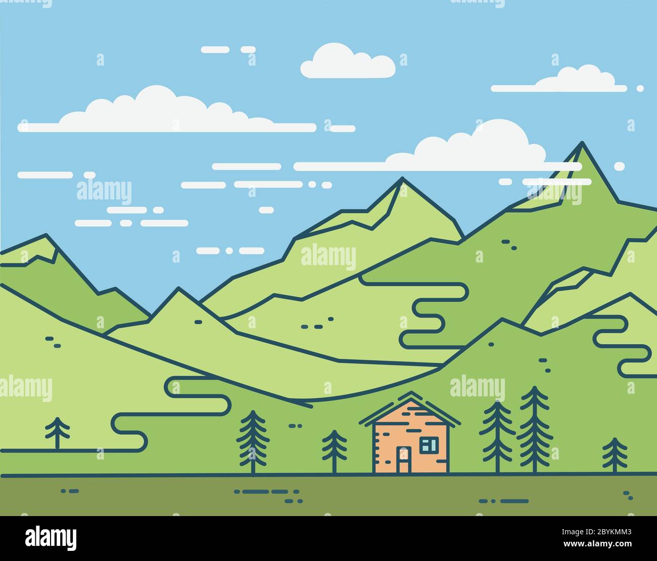 Flat house in green mountains illustration Stock Vector Image & Art - Alamy