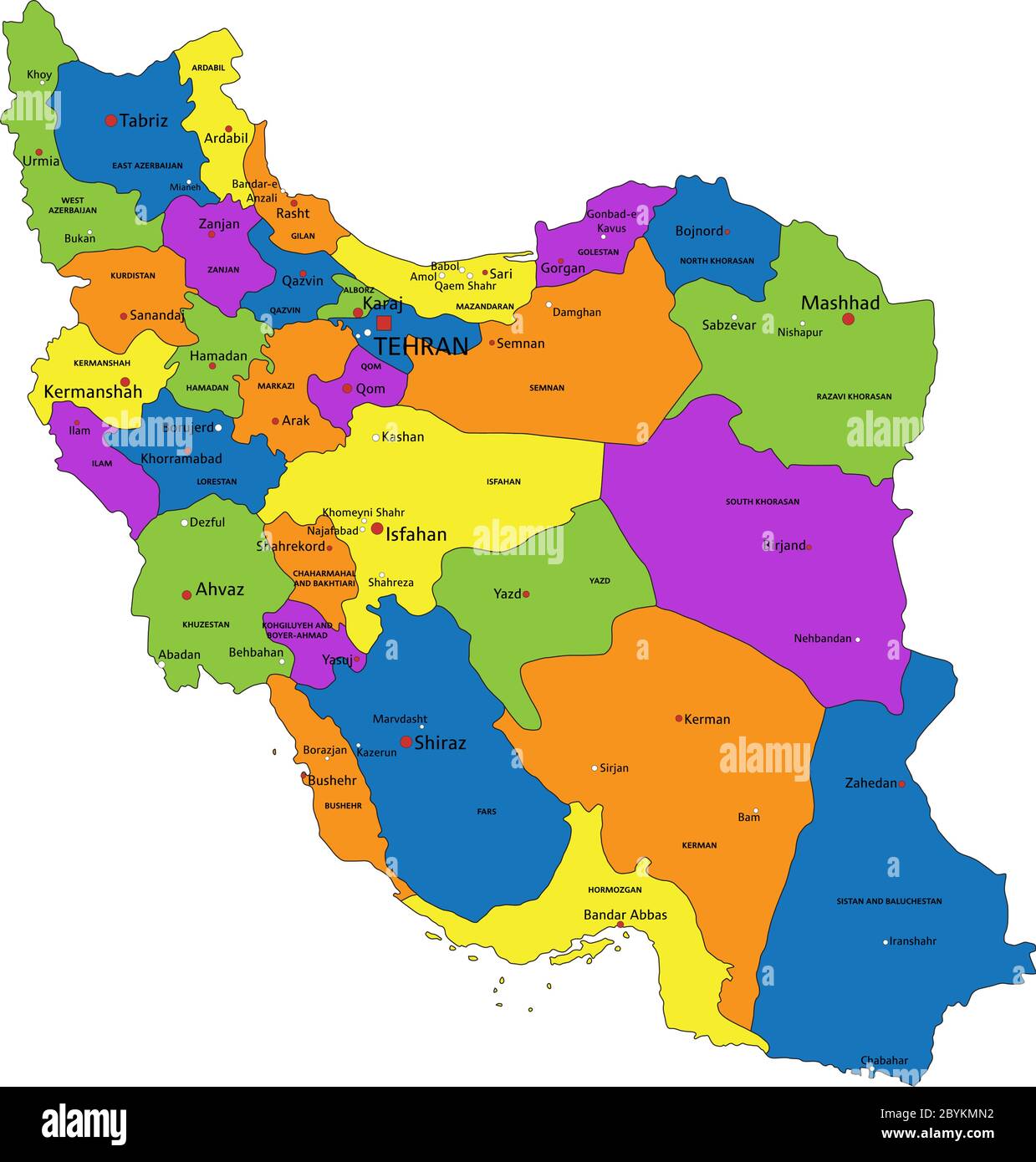 Colorful Iran Political Map With Clearly Labeled Separated Layers 
