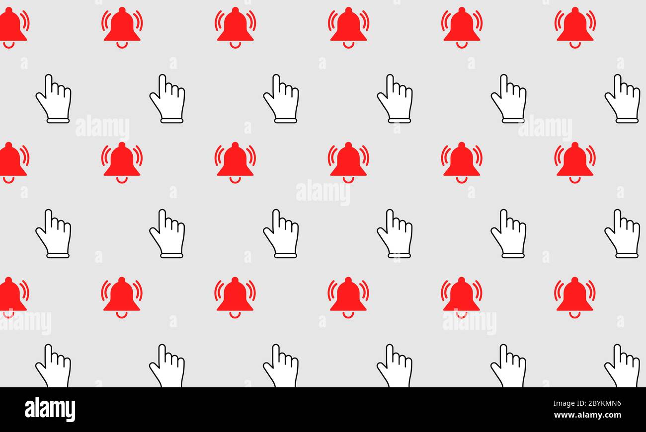Notification bellwith mouse pointer icon flat background in modern colour design concept on isolated grey background. EPS 10 vector Stock Vector