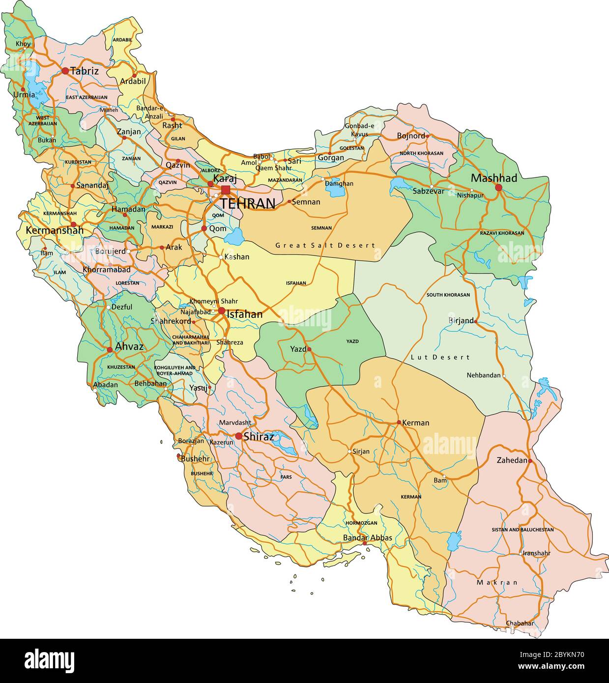 Iran Highly Detailed Editable Political Map With Labeling Stock