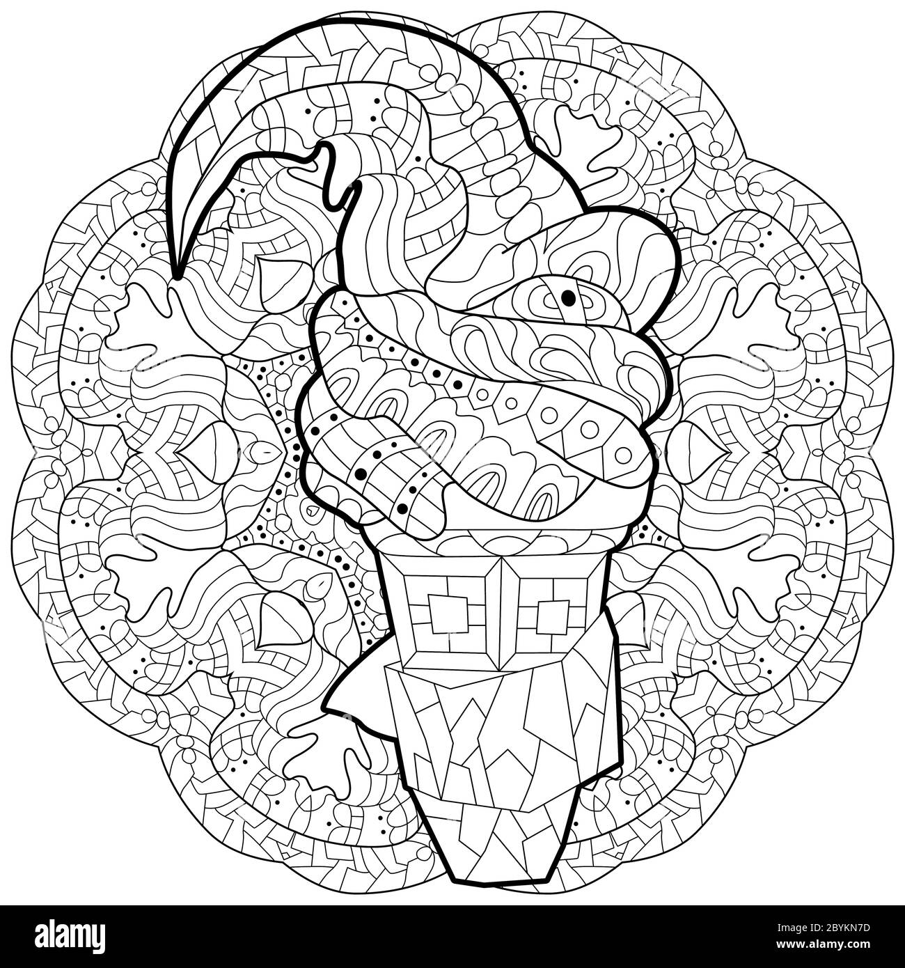 Ice cream are drawn in black and white outline for coloring page with ...