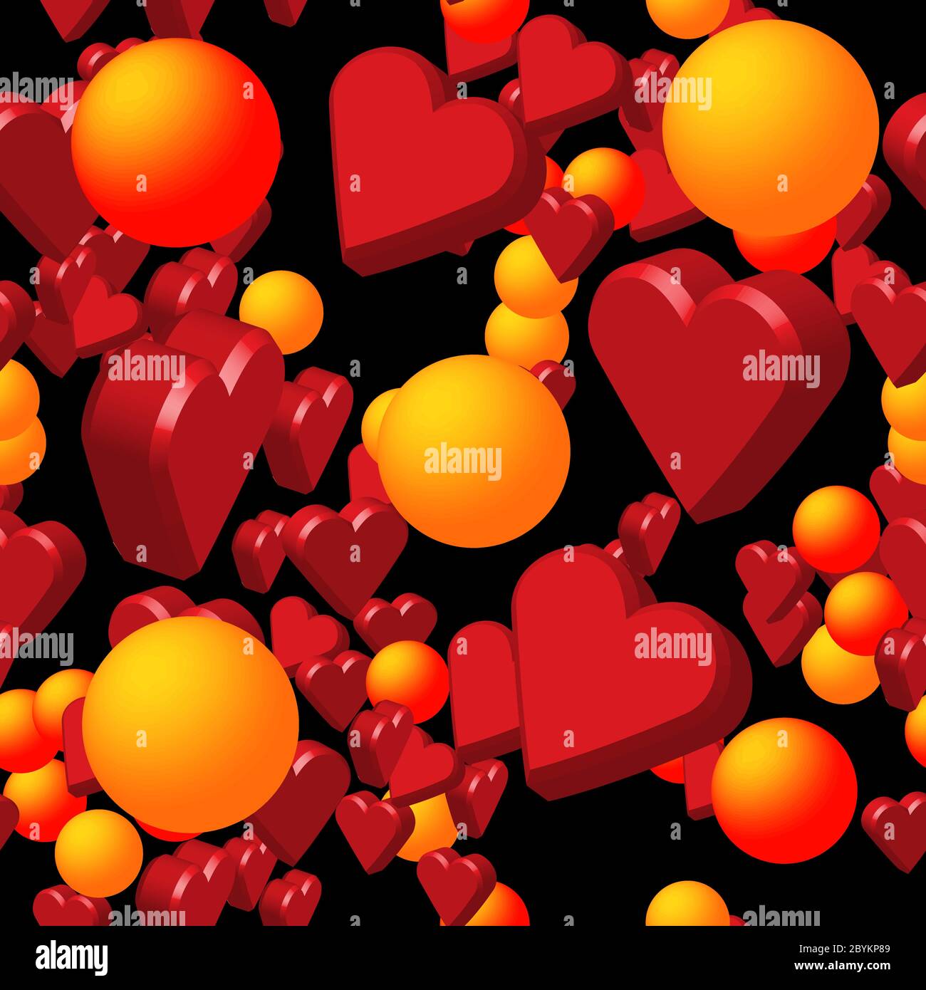Red Hearts and Golden Balls Seamless Pattern Stock Vector