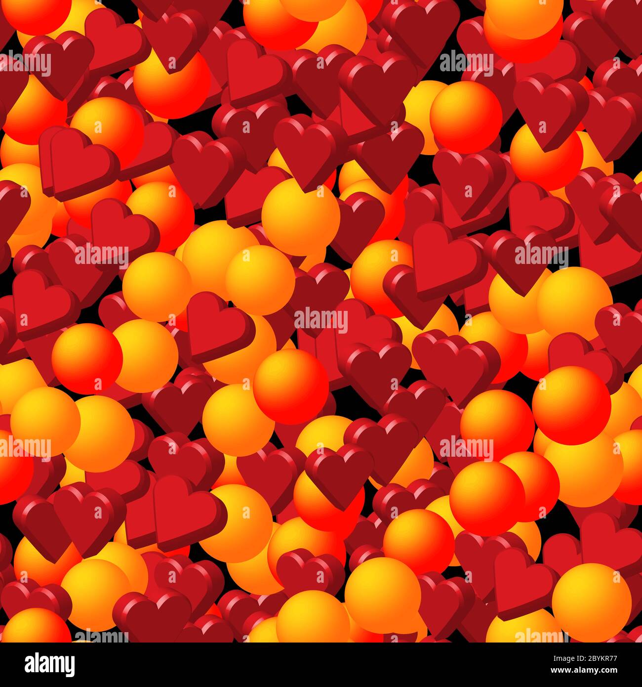 Red Hearts and Golden Balls Seamless Pattern Stock Vector
