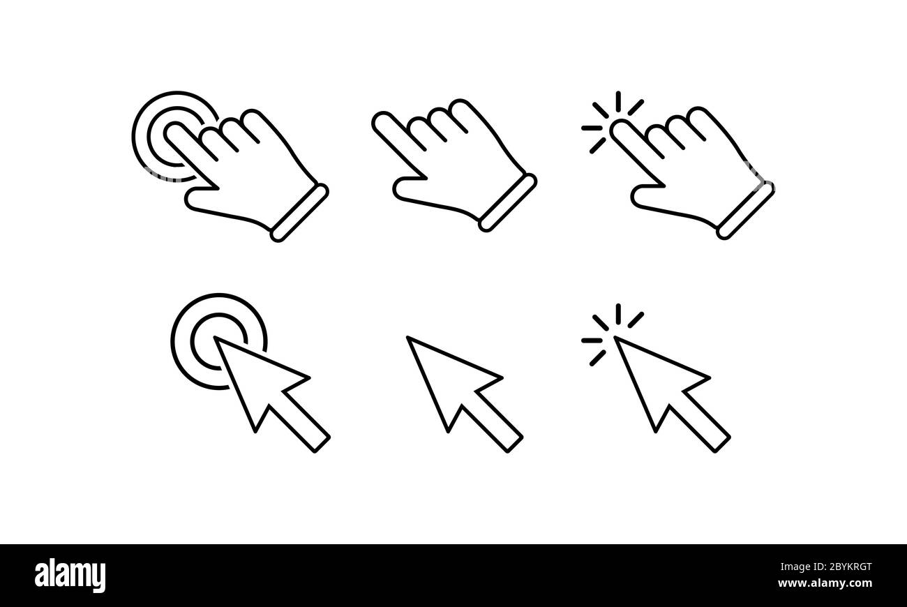 Hand cursor, hand clicks or mouse pointer icons set on isolated white background. EPS 10 vector Stock Vector