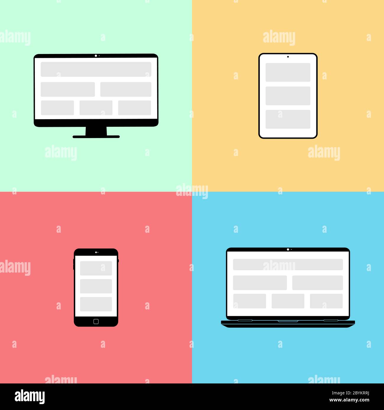 New device icon flat set in black smartphone, laptop, computer monitor ...