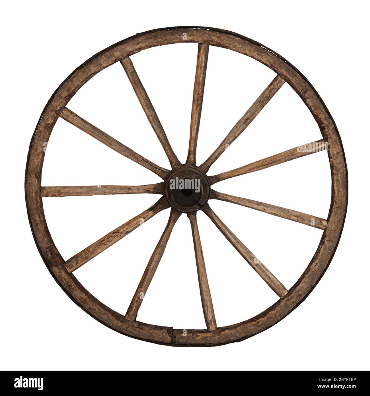 Old wooden wheel isolated on white Stock Photo