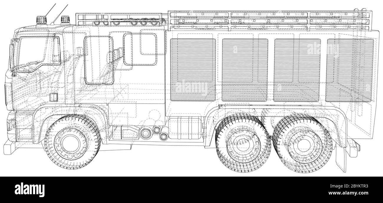 Fire Engine vector. Fire truck. Wire-frame. The layers of visible and ...