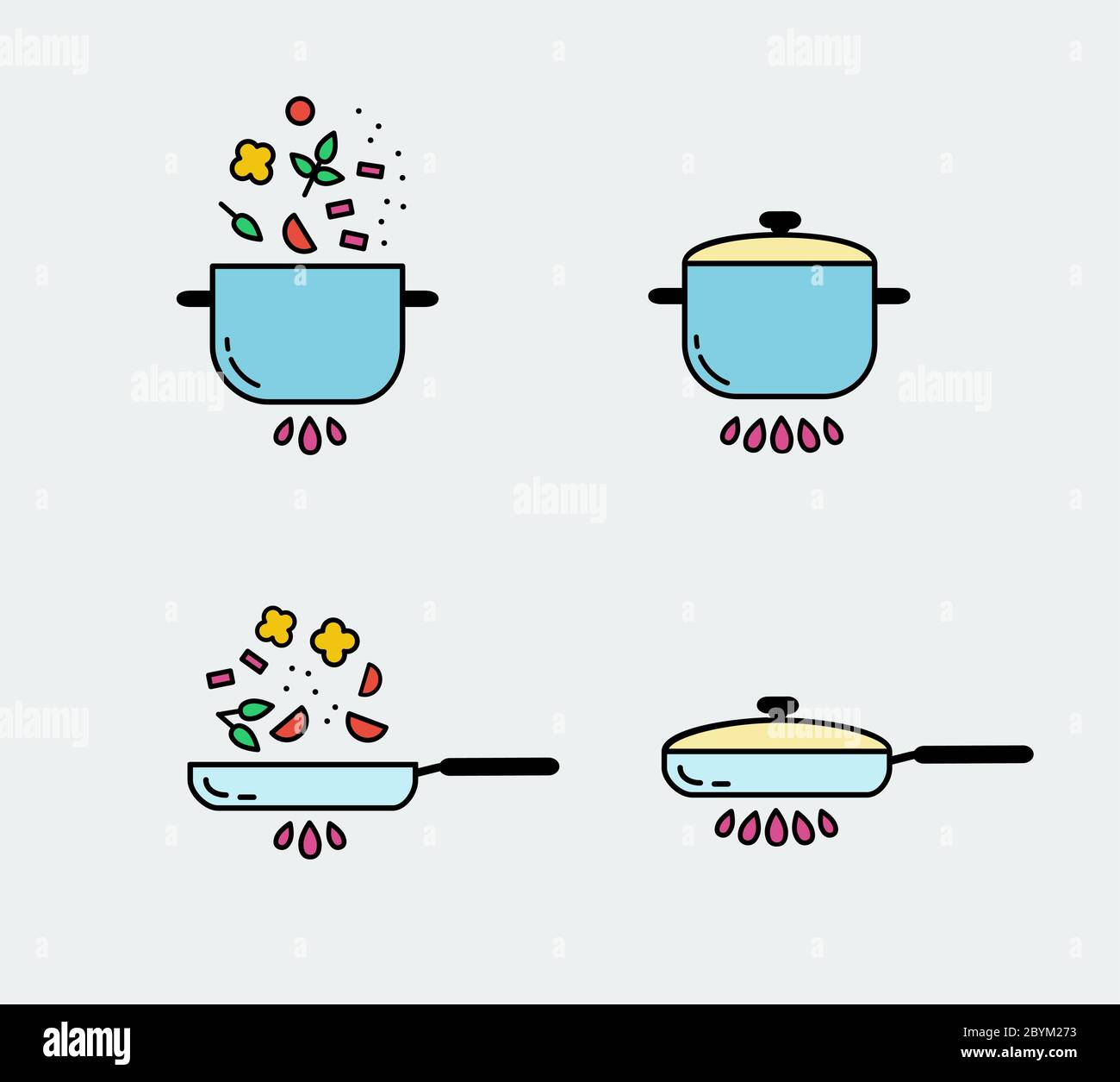 Cooking line icons set. Food preparation design elements. Stock Vector
