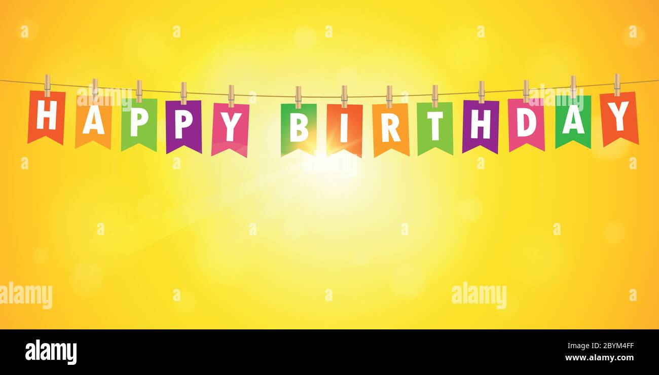 happy birthday party flags banner on sunny background vector illustration EPS10 Stock Vector